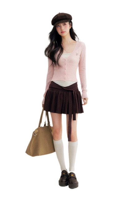 Brushed Contrast V-Neck Sweater