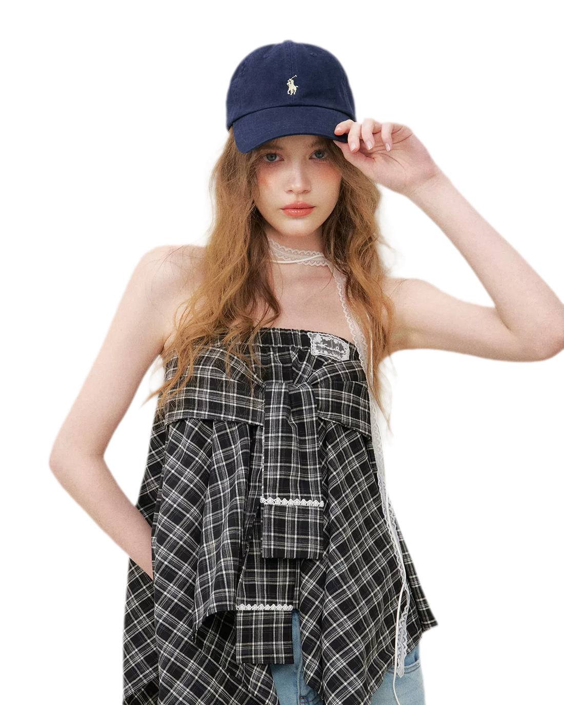 Asymmetric Lace Patchwork Plaid Skirt/Top