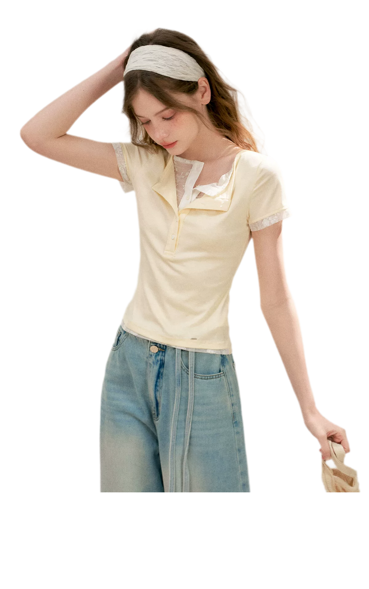 Double-Layer Collar Lace T-Shirt