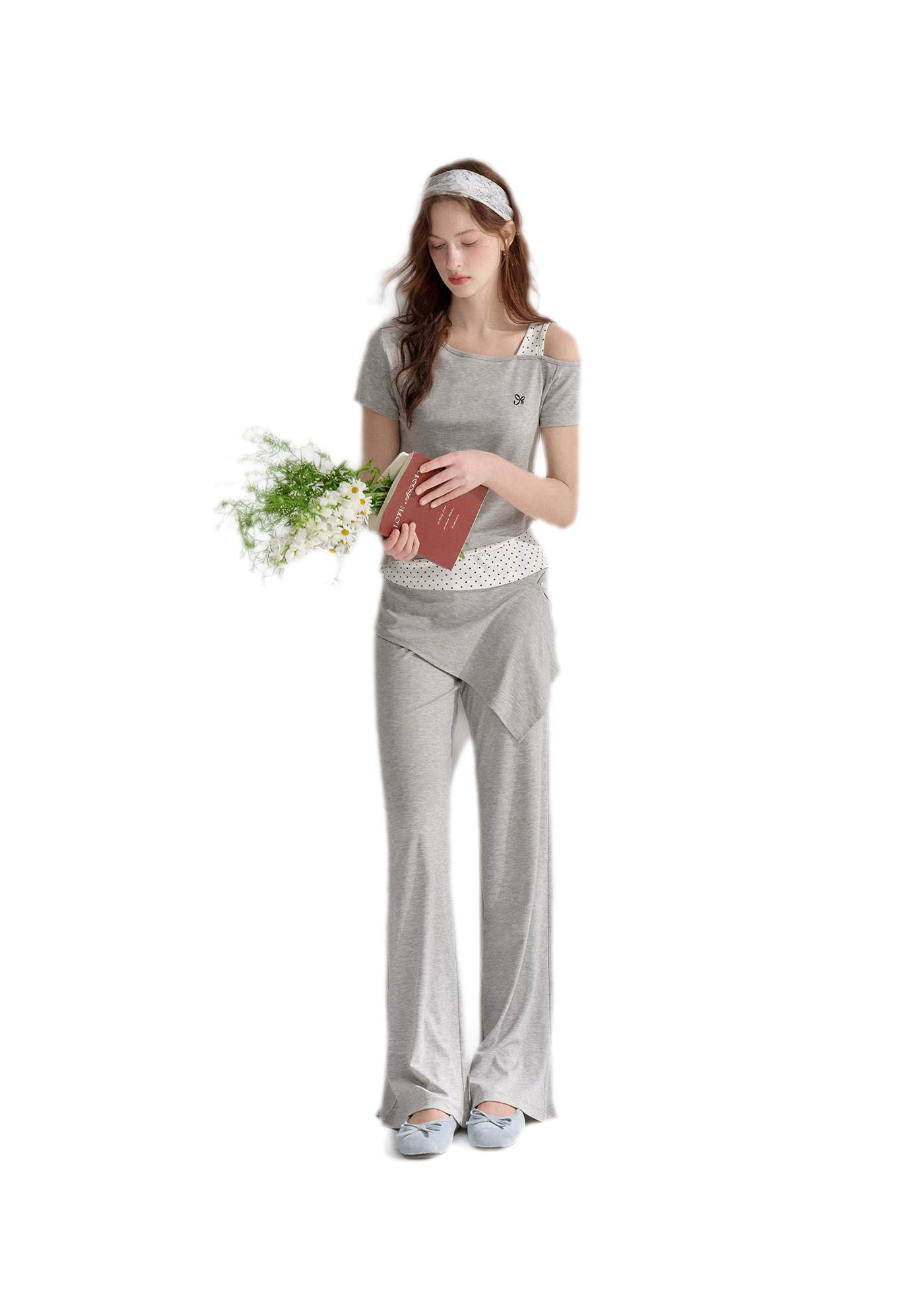 Lyocell Polka Faux Two-Piece Set