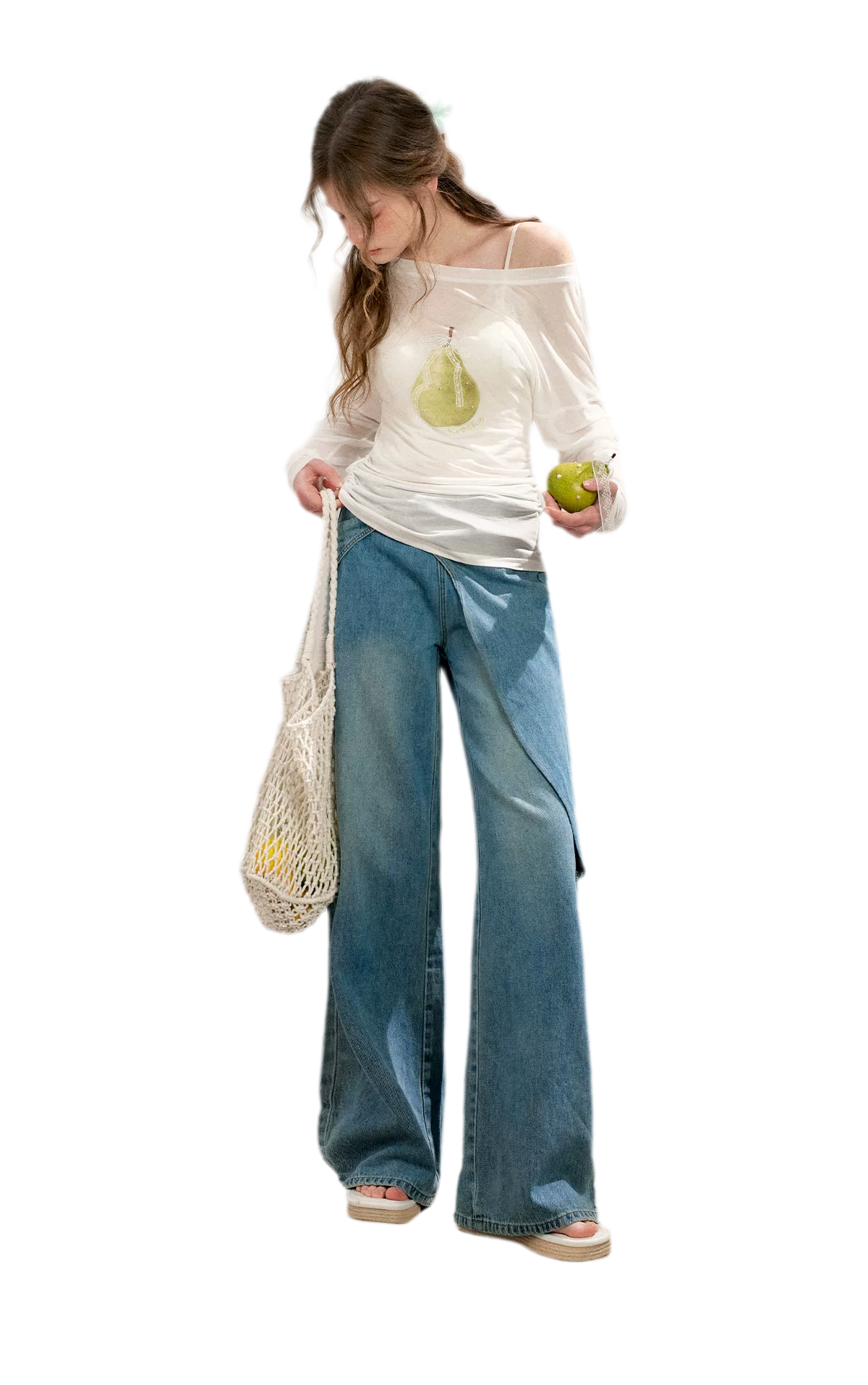 Soft Cotton Wide-Leg Jeans with Bow Detail
