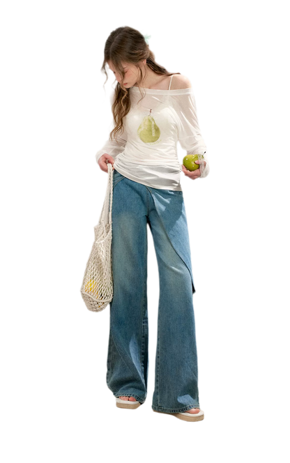 Soft Cotton Wide-Leg Jeans with Bow Detail