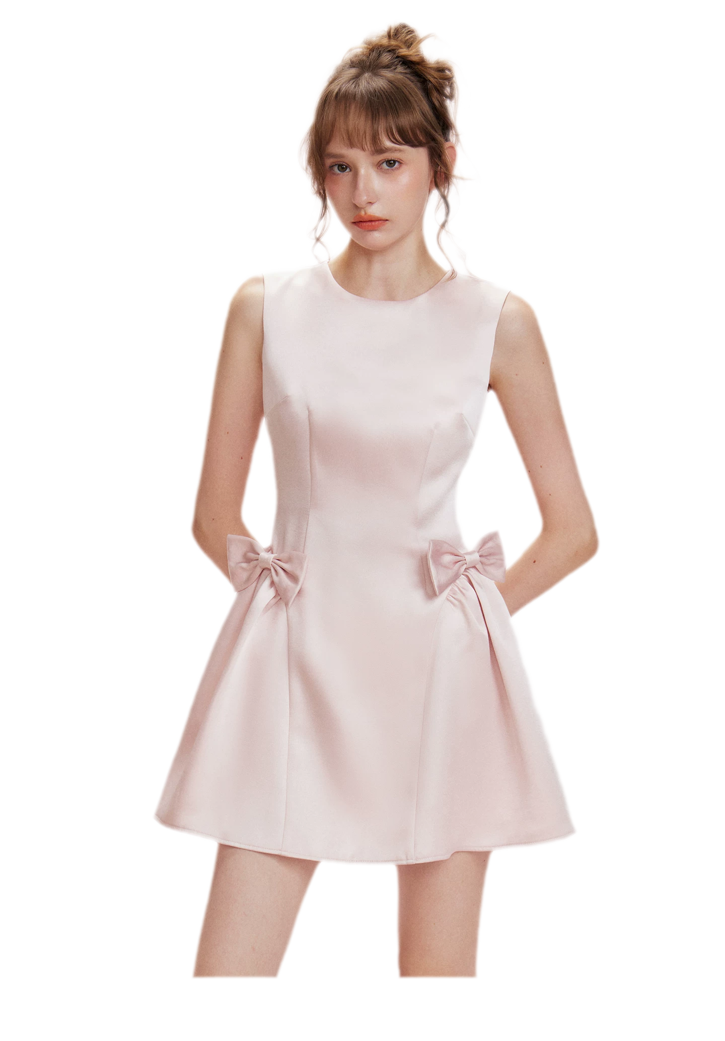 Pearlescent Satin Waist-Tie Dress