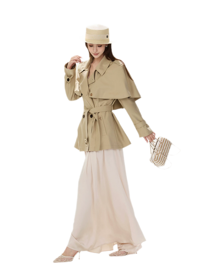 Áo khoác trench cape vải twill