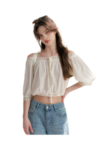 Asymmetrical Lace Off-Shoulder Top &amp; Skirt Set