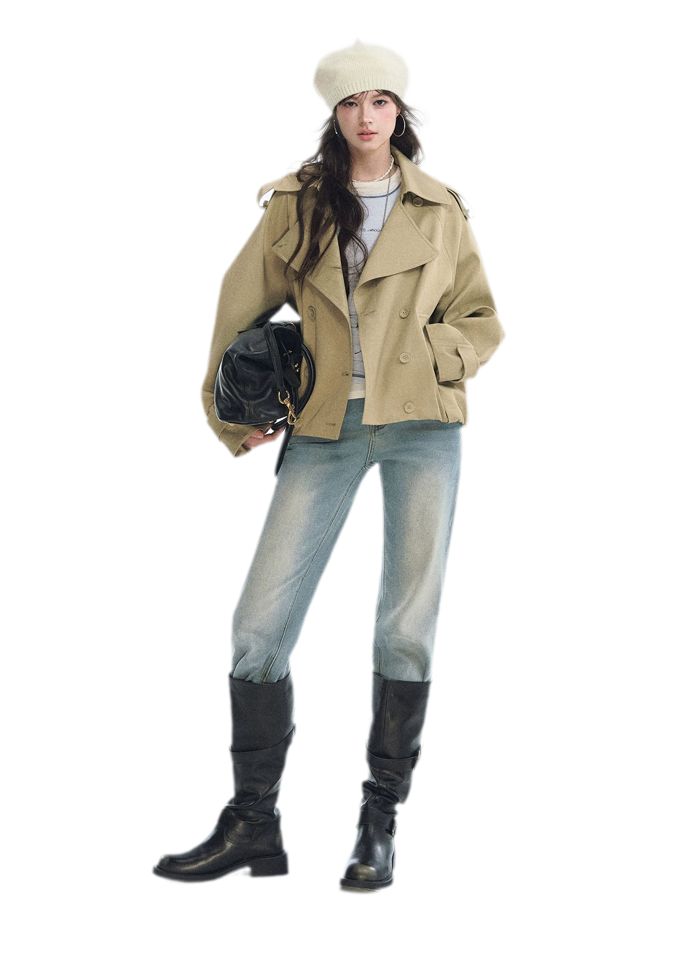 Washed Bow Embroidery Jeans