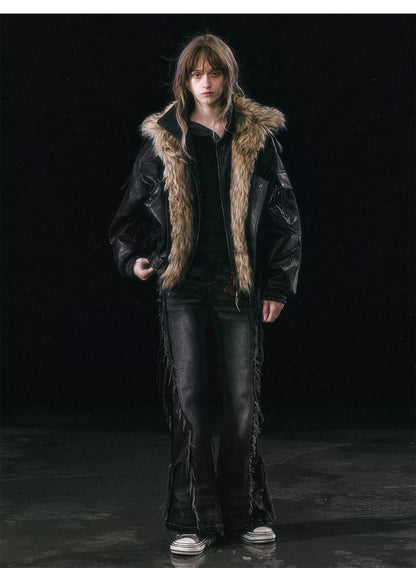 Detachable Fur Collar Flight Jacket