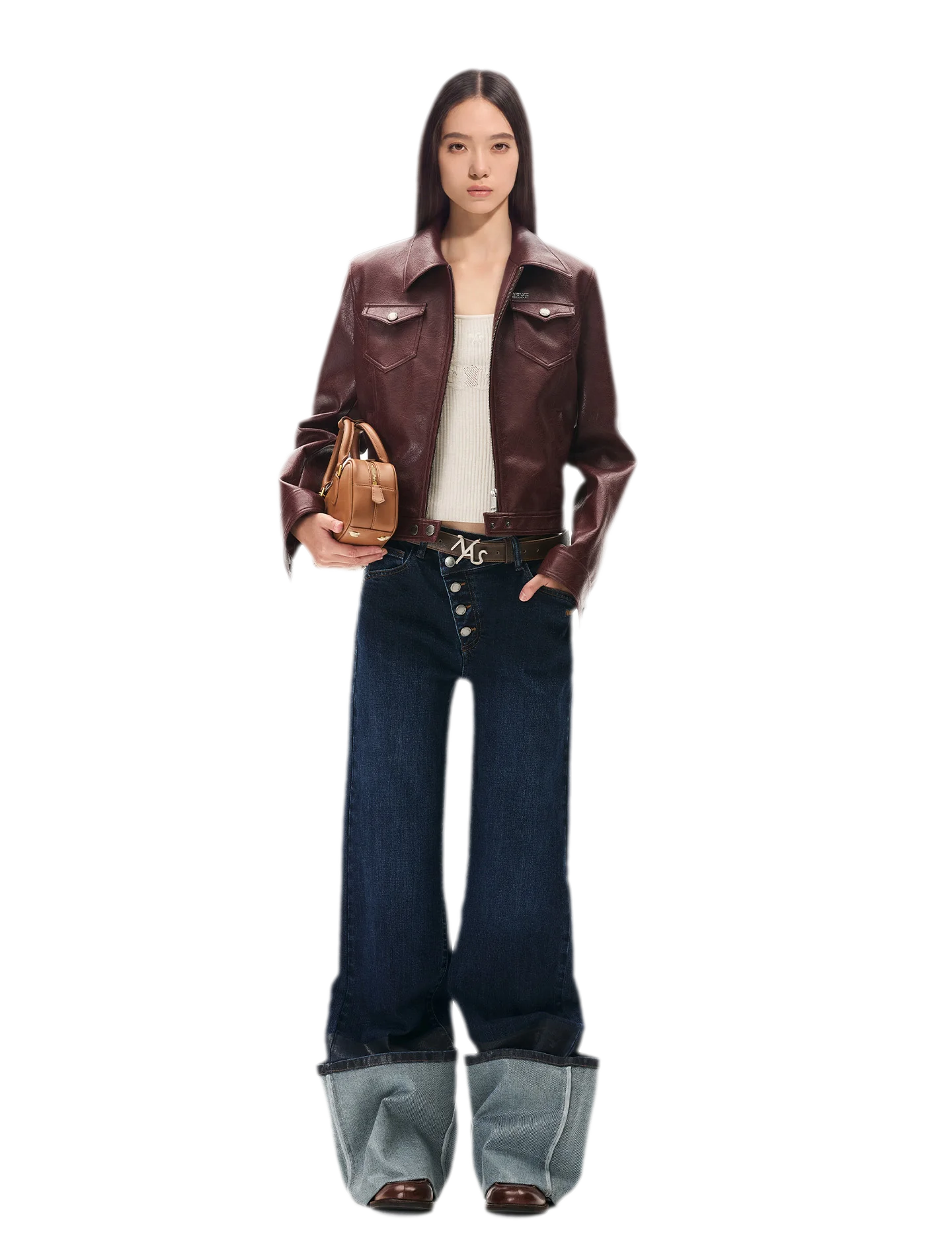 Meteorite Texture Fitted Leather Jacket
