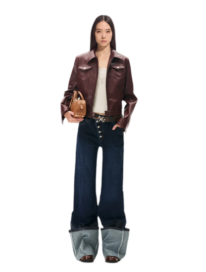 Meteorite Texture Fitted Leather Jacket