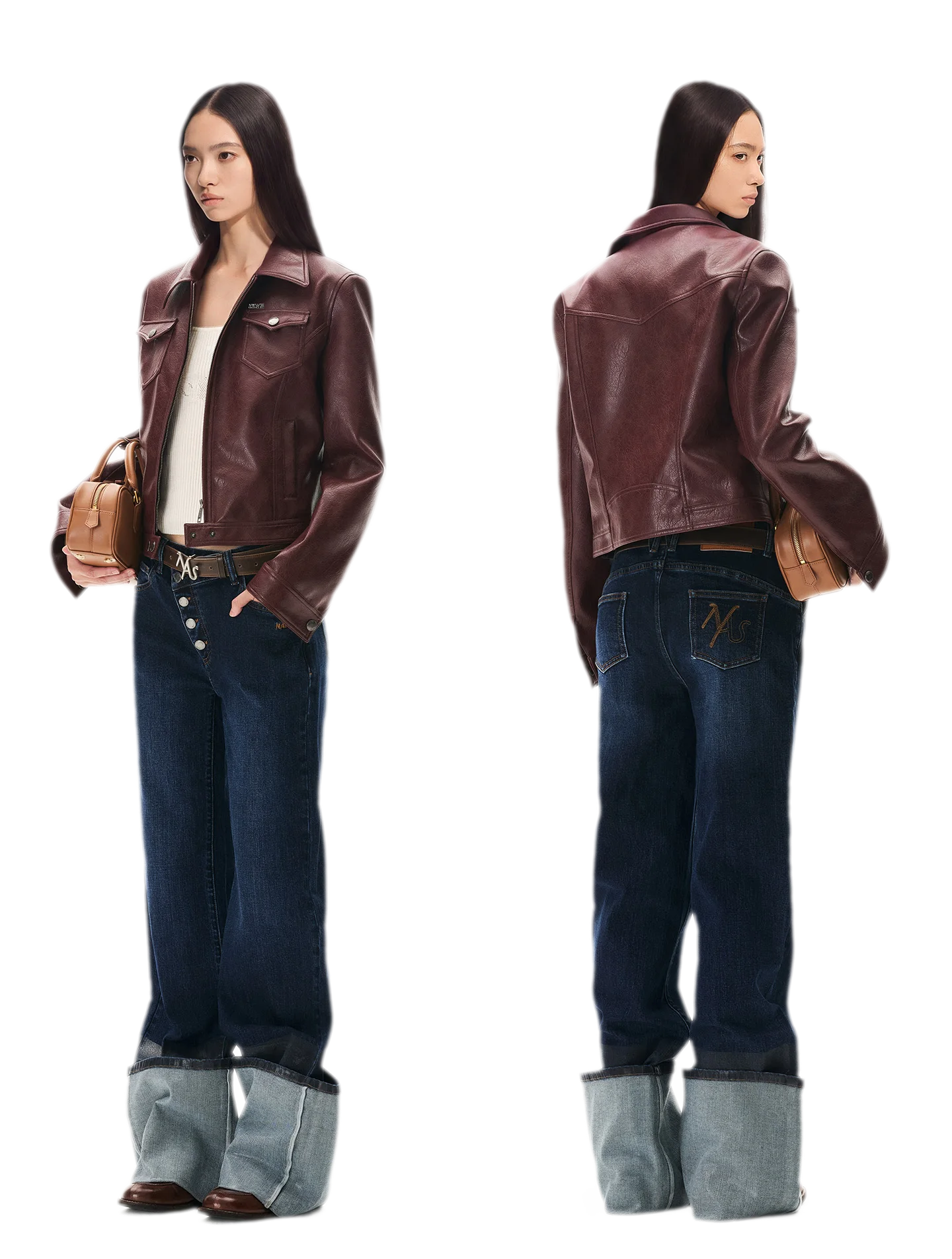 Meteorite Texture Fitted Leather Jacket