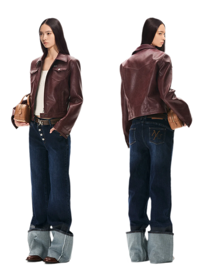 Meteorite Texture Fitted Leather Jacket