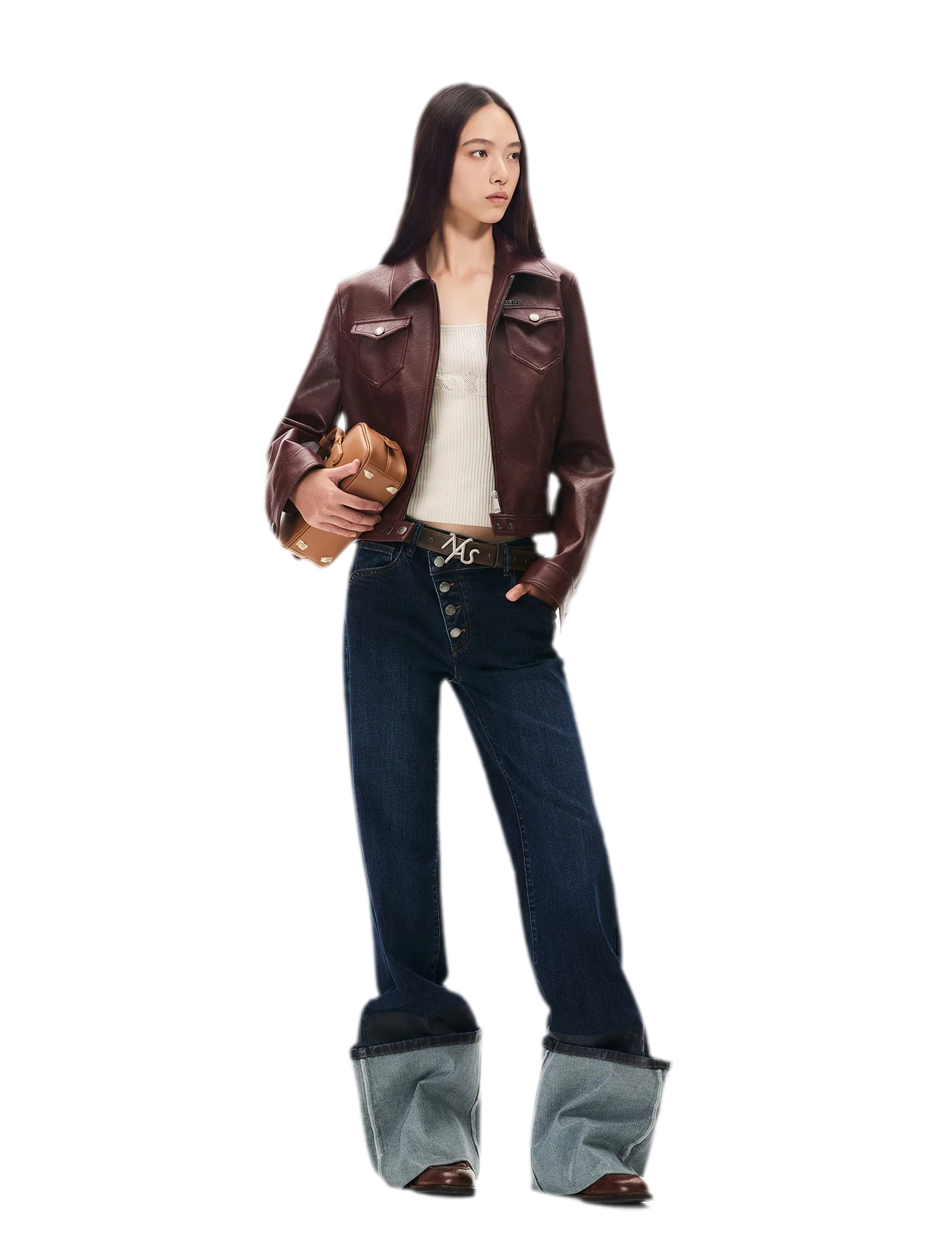 Meteorite Texture Fitted Leather Jacket