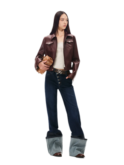 Meteorite Texture Fitted Leather Jacket