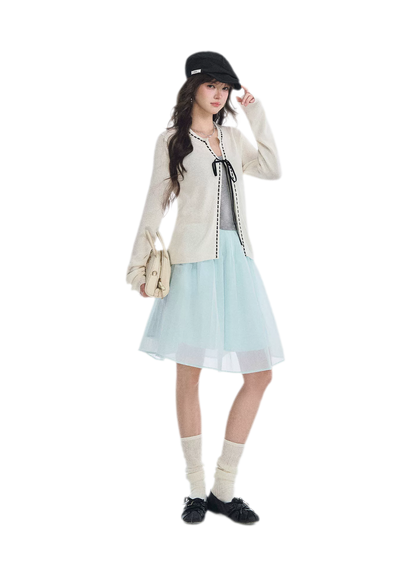 Fine Knit Contrast Trim Cardigan