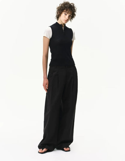 Curved Linen-Blend Pants