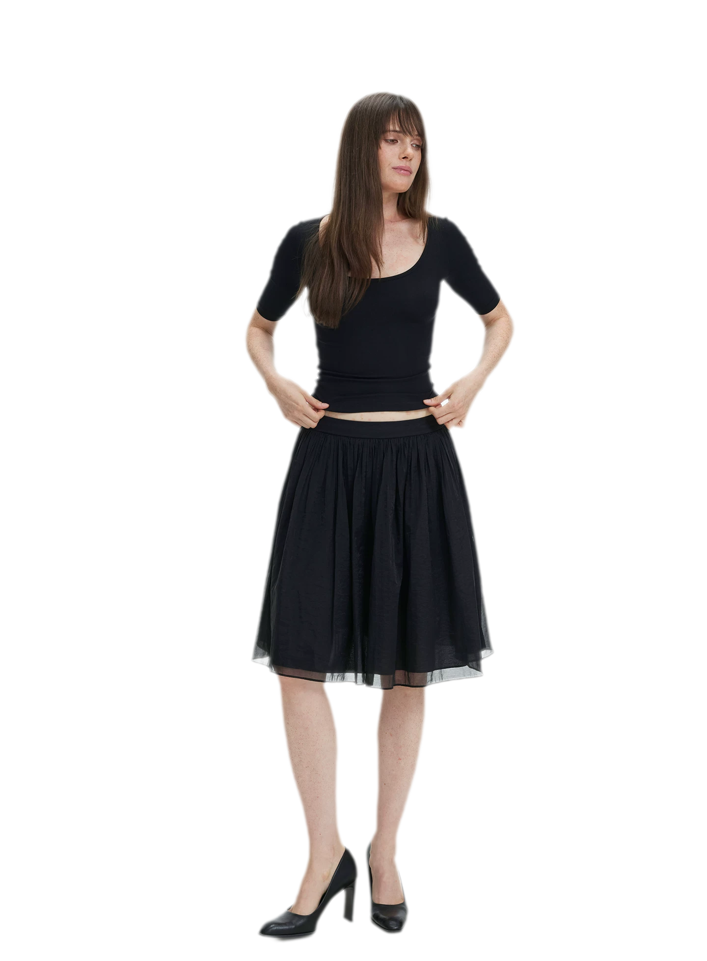 Pleated Chiffon Midi Skirt