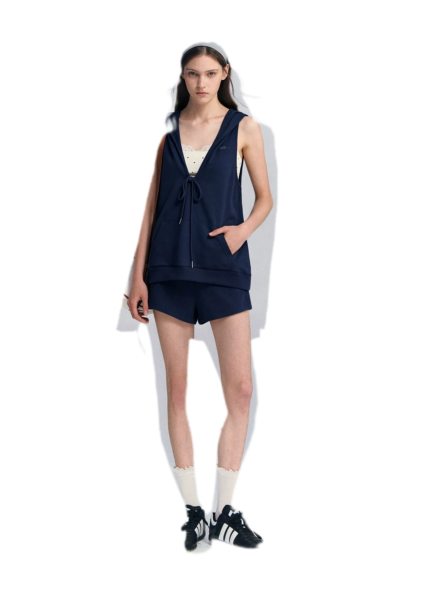 U-Neck Hoodie Vest Set