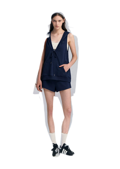 U-Neck Hoodie Vest Set