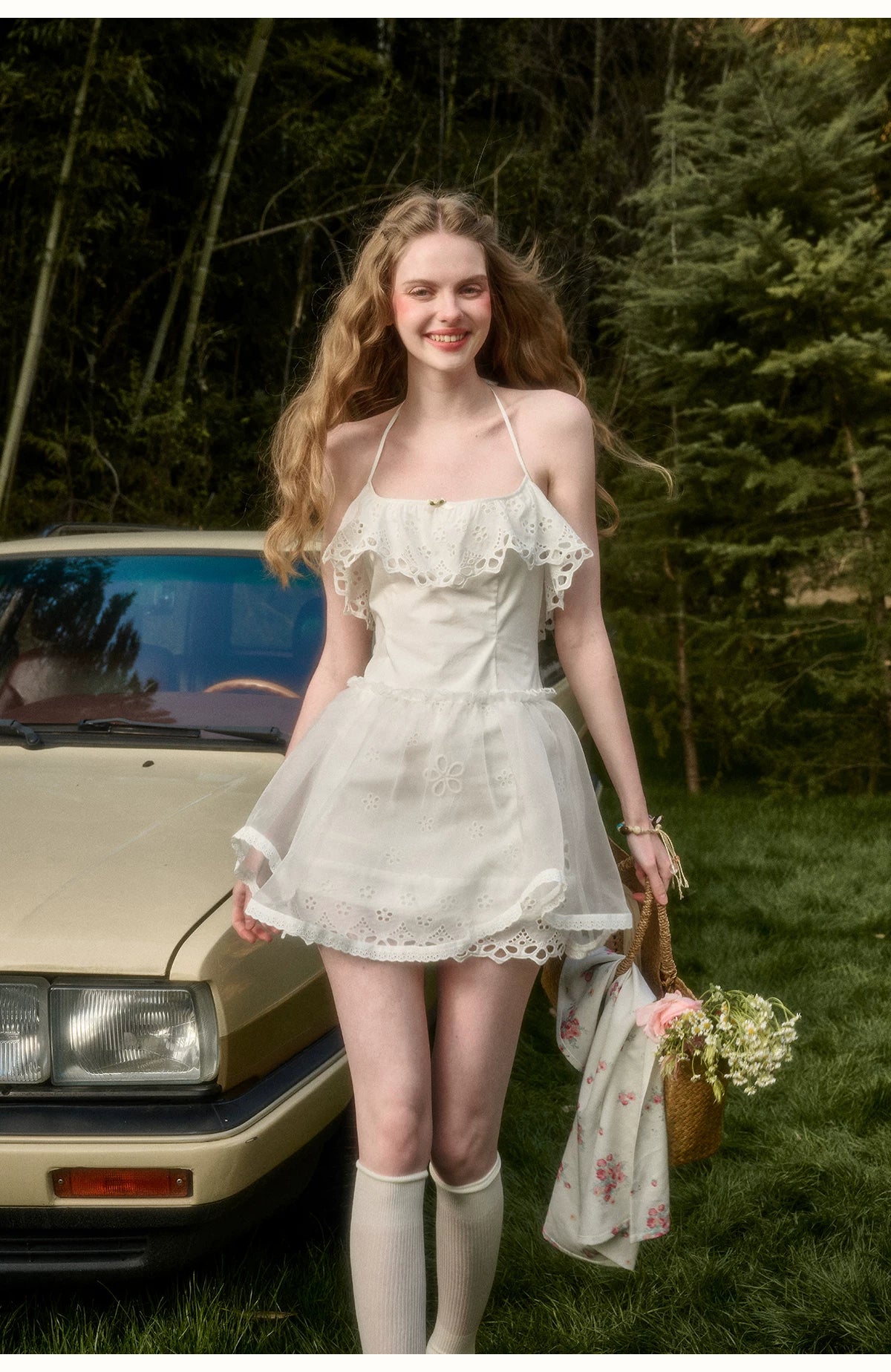 Water Embroidered Slim Camisole Dress