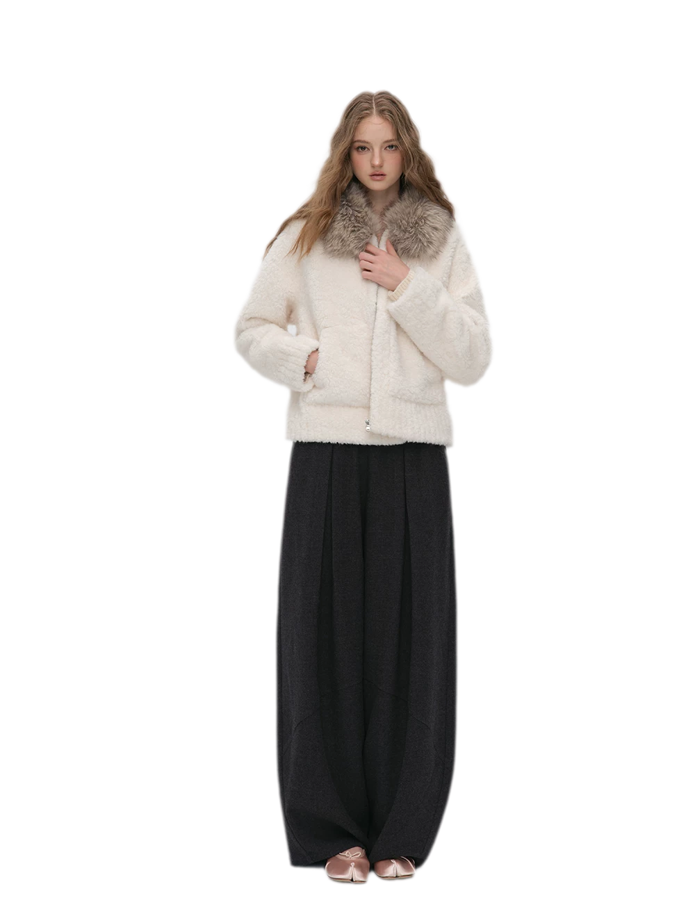 Pleated Contrast Wide-Leg Trousers