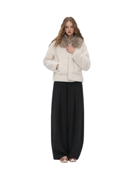 Pleated Contrast Wide-Leg Trousers