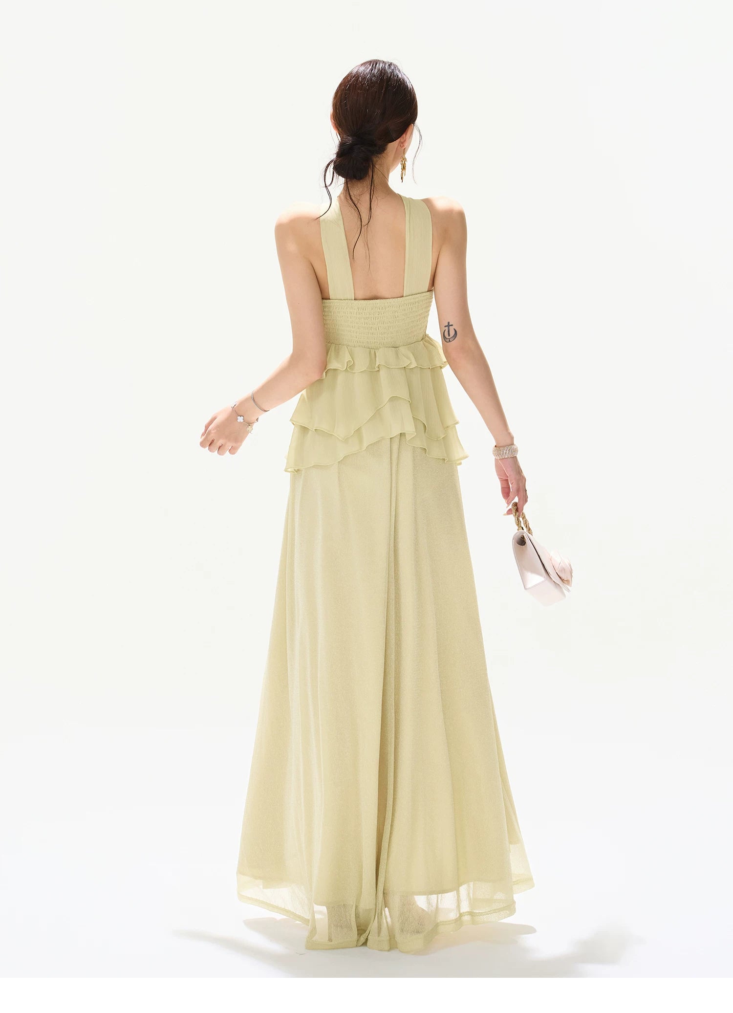Flowing Sheer Halter Rhinestone Chiffon Long Dress