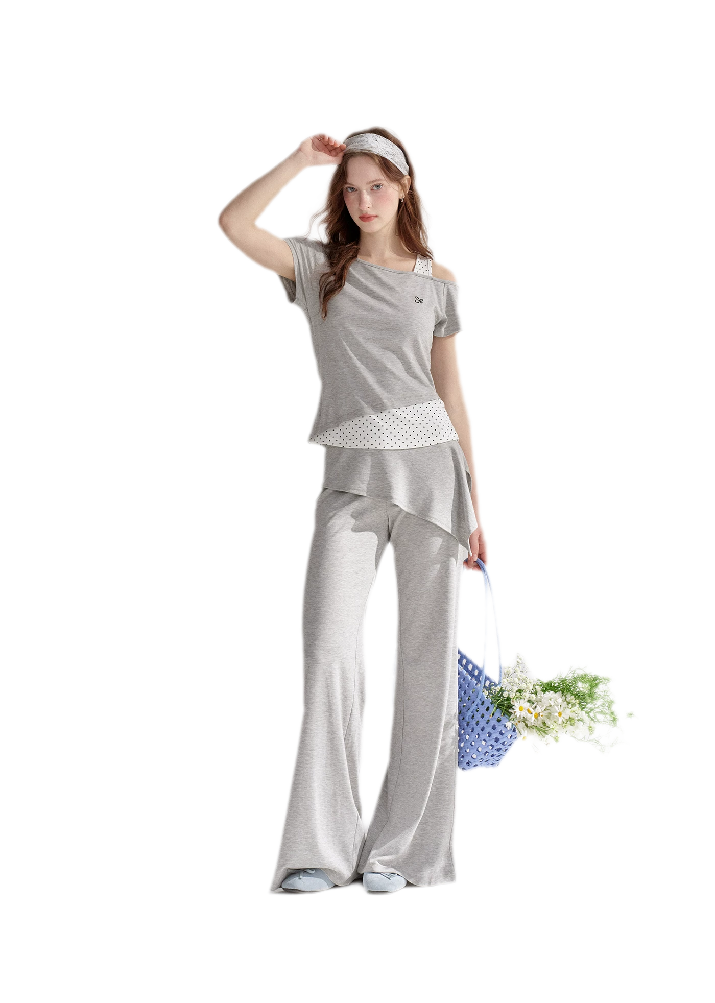 Lyocell Polka Faux Two-Piece Set