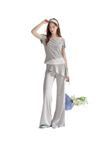 Lyocell Polka Faux Two-Piece Set