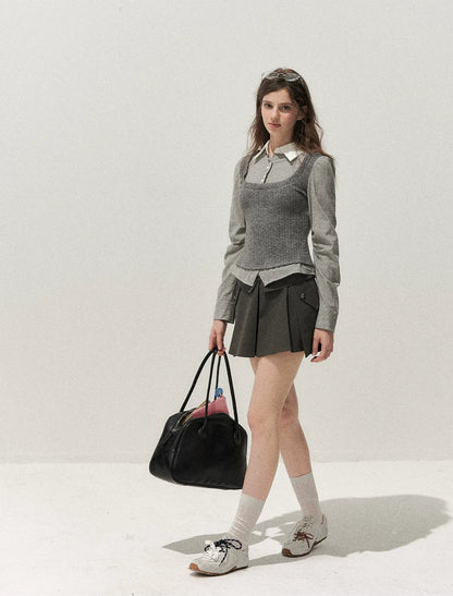 Cable-Knit Layered Shirt Vest