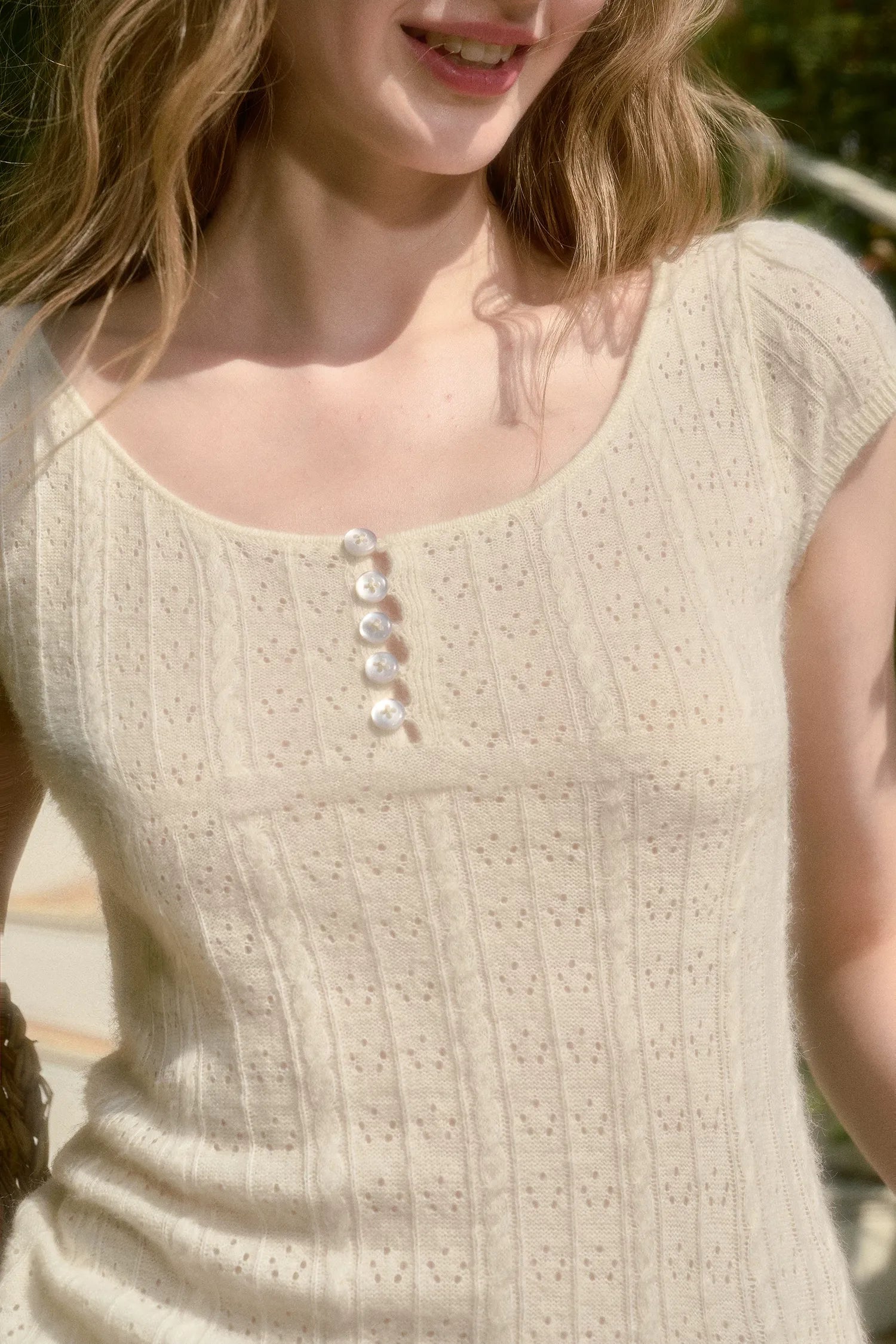 Soft Wool Fitted Short-Sleeve Top