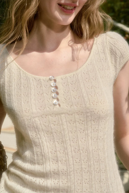 Soft Wool Fitted Short-Sleeve Top