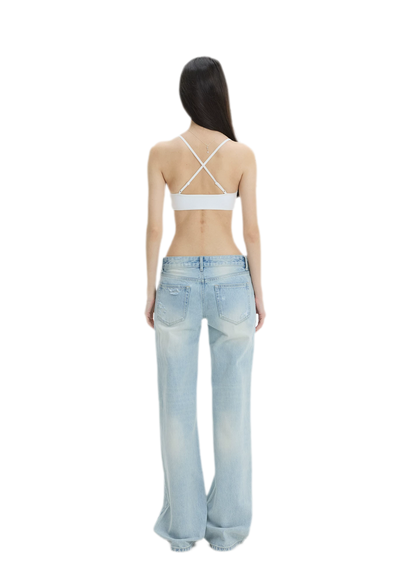 Washed Distressed Straight-Leg Jeans