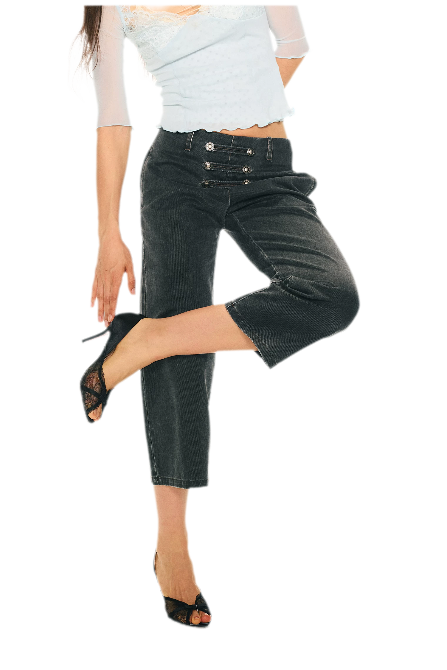 Vintage Pirate Buckle Denim Capris