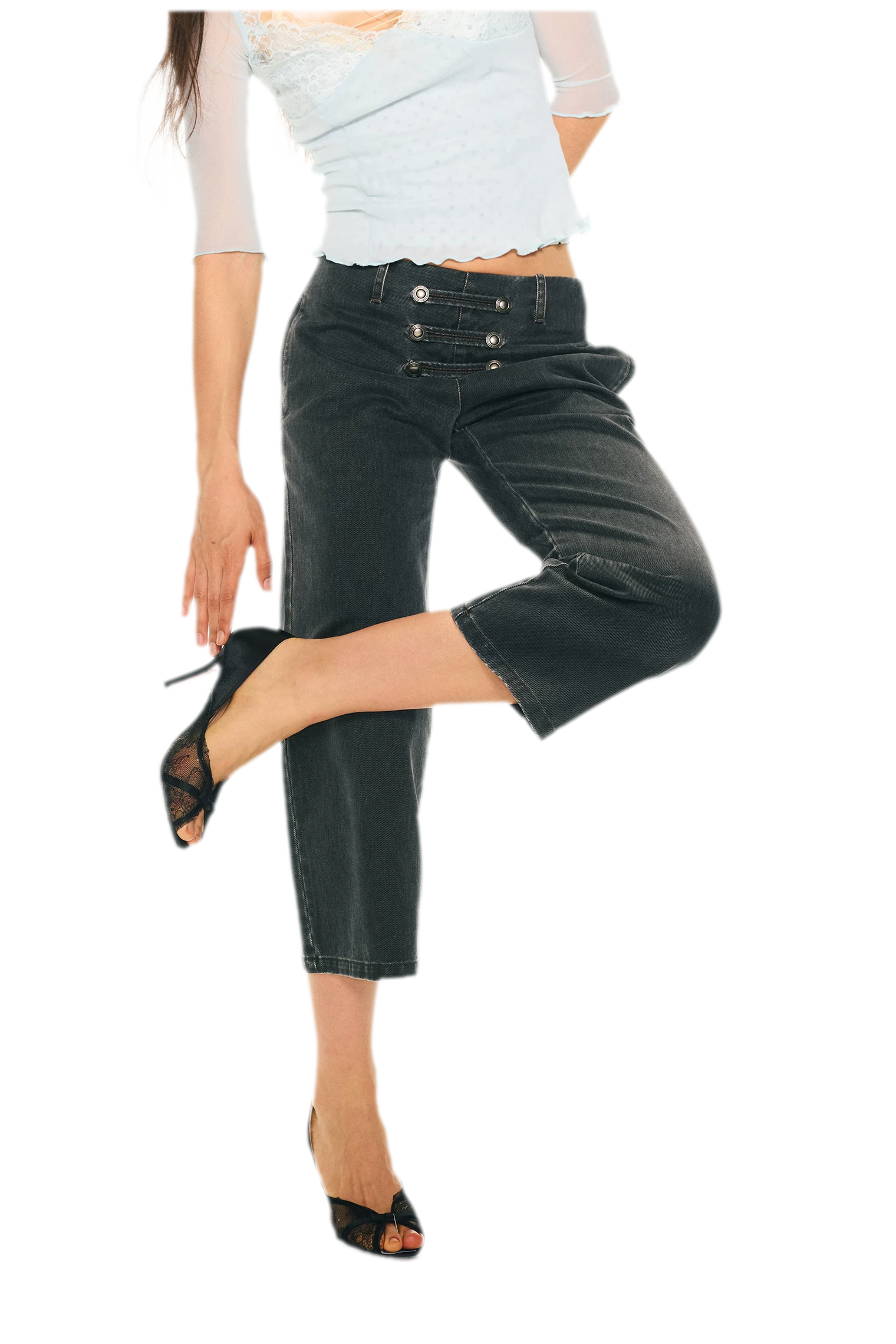 Vintage Pirate Buckle Denim Capris