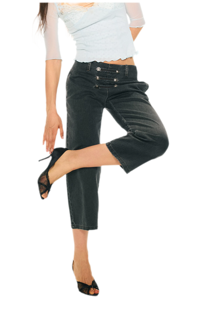 Vintage Pirate Buckle Denim Capris