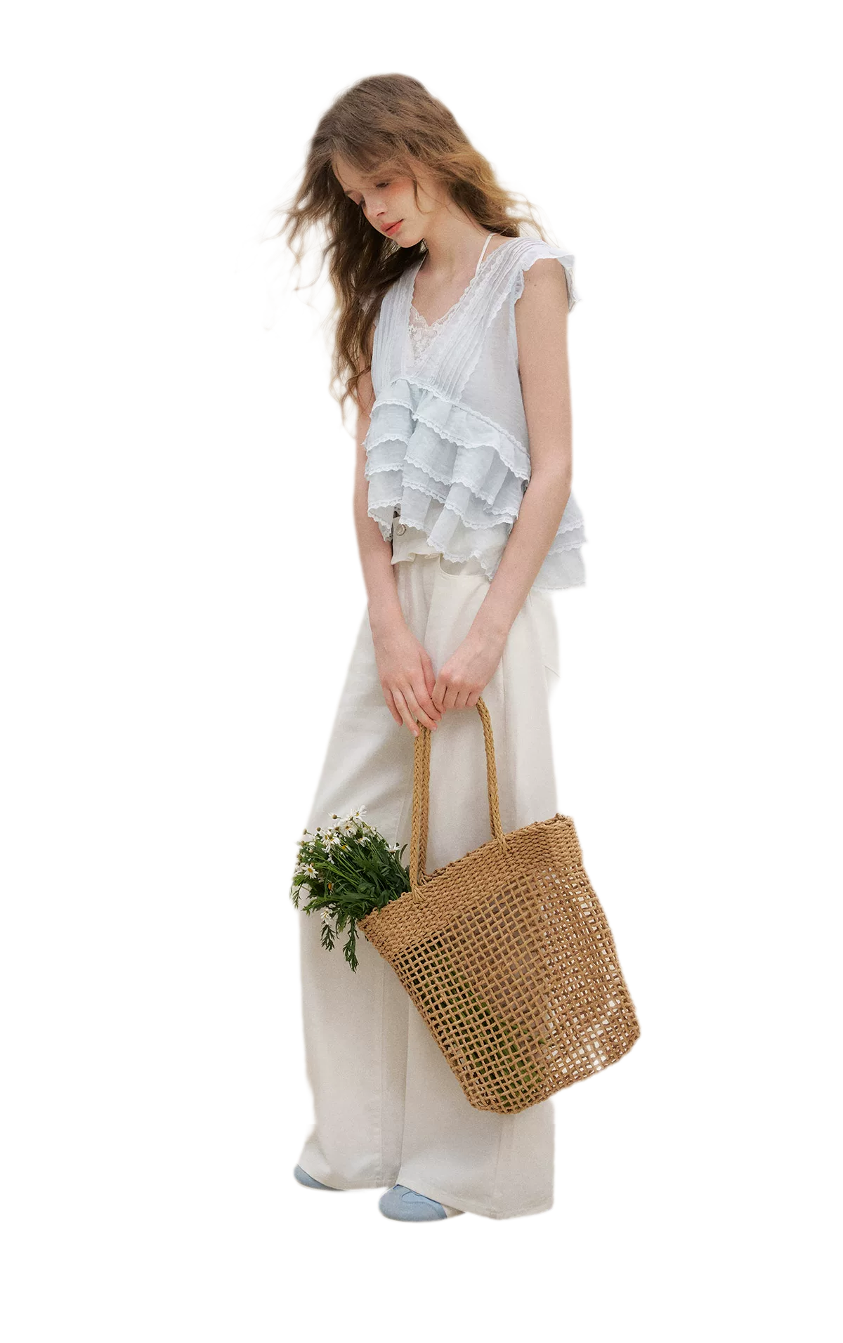 Organza Lace Ruffle Sleeveless Top
