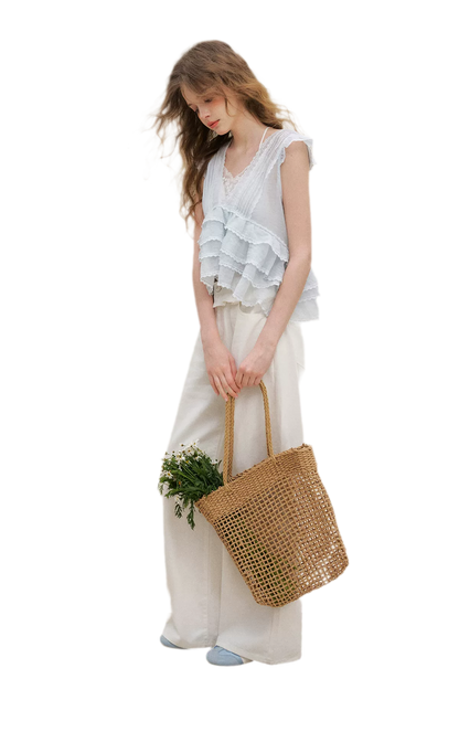 Organza Lace Ruffle Sleeveless Top