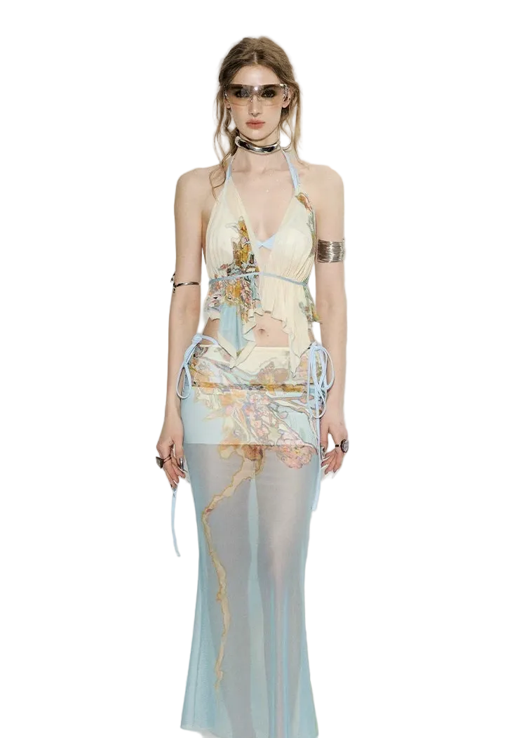 Island Climate Printed Mesh Camisole &amp; Skirt Set