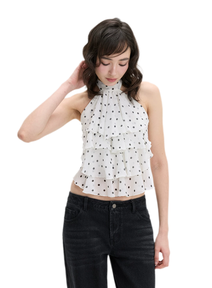 Polka-Dot Ruffle Halter Top