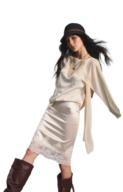 Sleeveless Satin Lace Set
