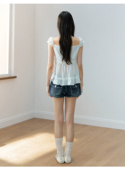 Korean Style Lace Spliced Doll Blouse
