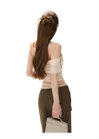 Beaded Ruched Mesh Top