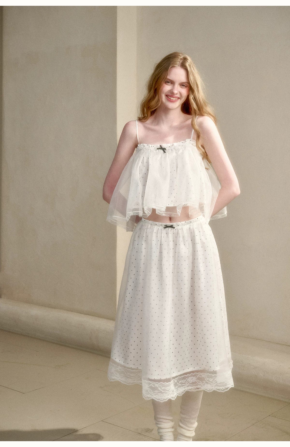 Babydoll Pearl Organza Polka Dot Set