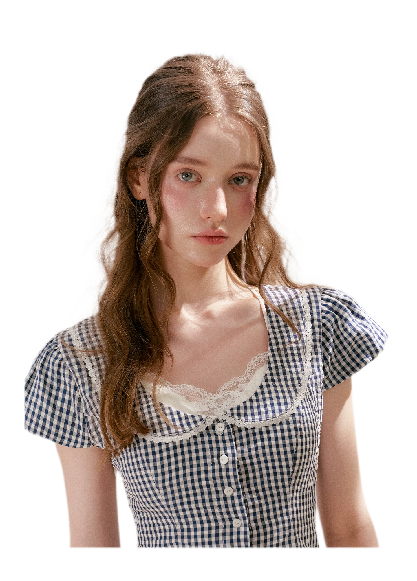 Tencel Cotton Lace Vintage Plaid Short Sleeve Dress