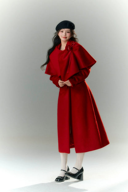 Long-Pile Wool Cape Coat