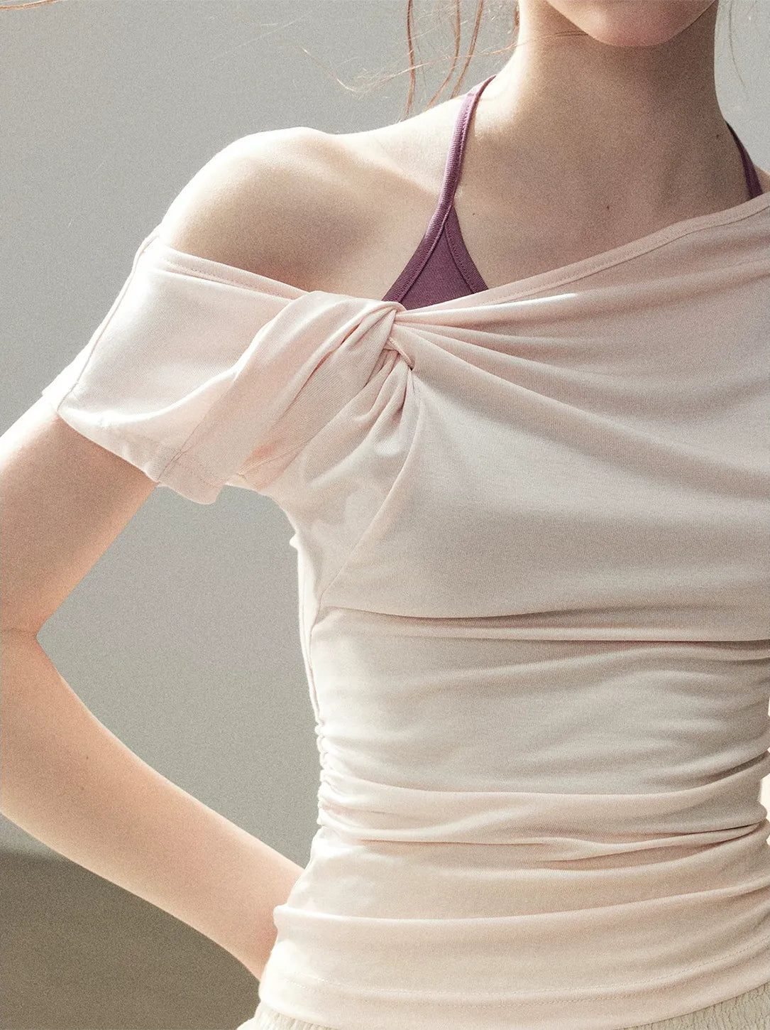Asymmetric Twist Off-Shoulder Tee