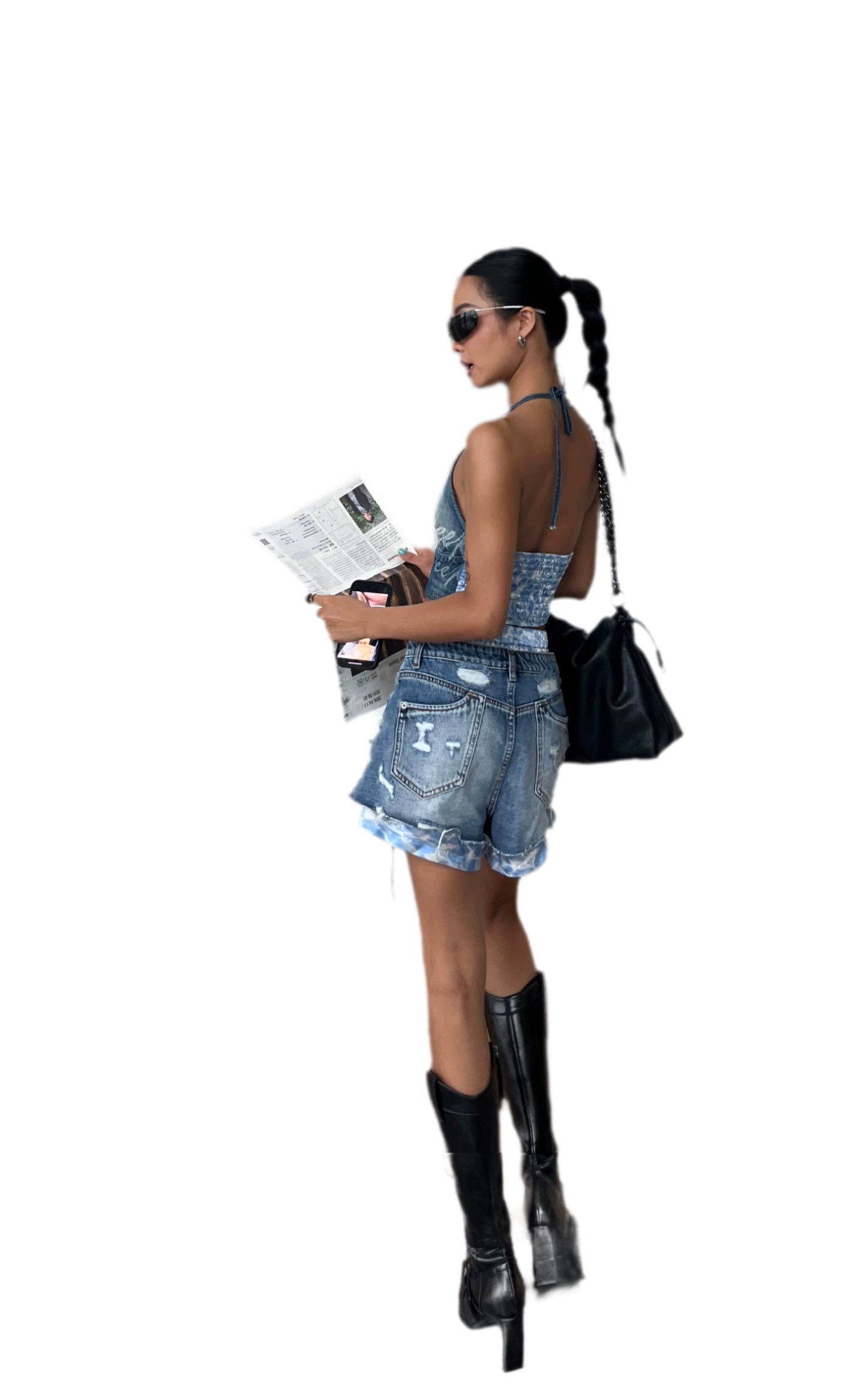 Wave Trim Denim Shorts
