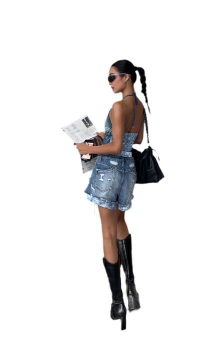 Wave Trim Denim Shorts