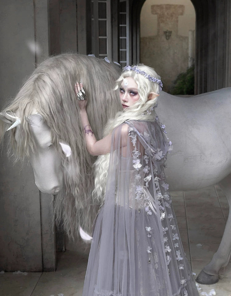 Handcrafted Floral Tulle Hooded Cape