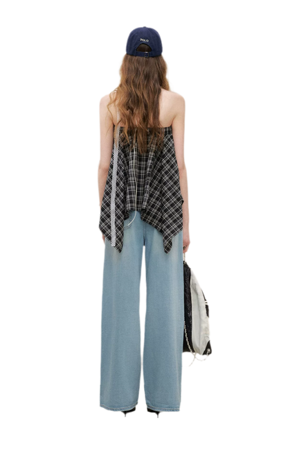 Asymmetric Lace Patchwork Plaid Skirt/Top